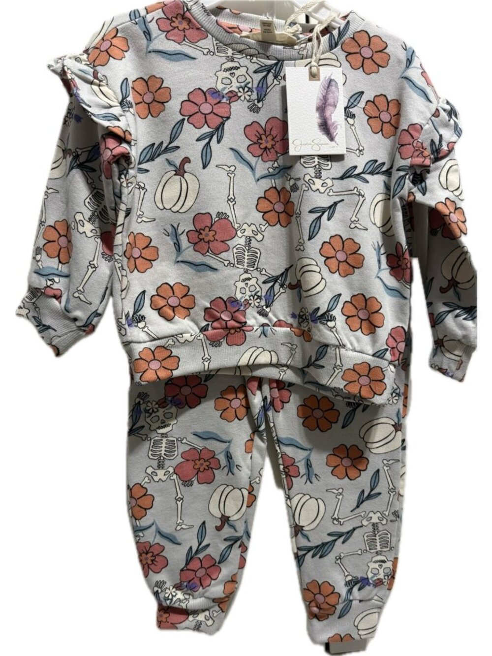 Jessica Simpson 2T NWT sweatshirt joggers Halloween skeleton pumpkin floral SET